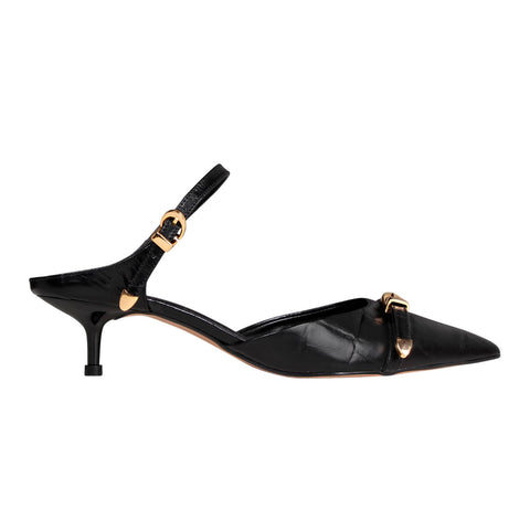 Mule Sacarlett em Couro Maxi Croco Preto