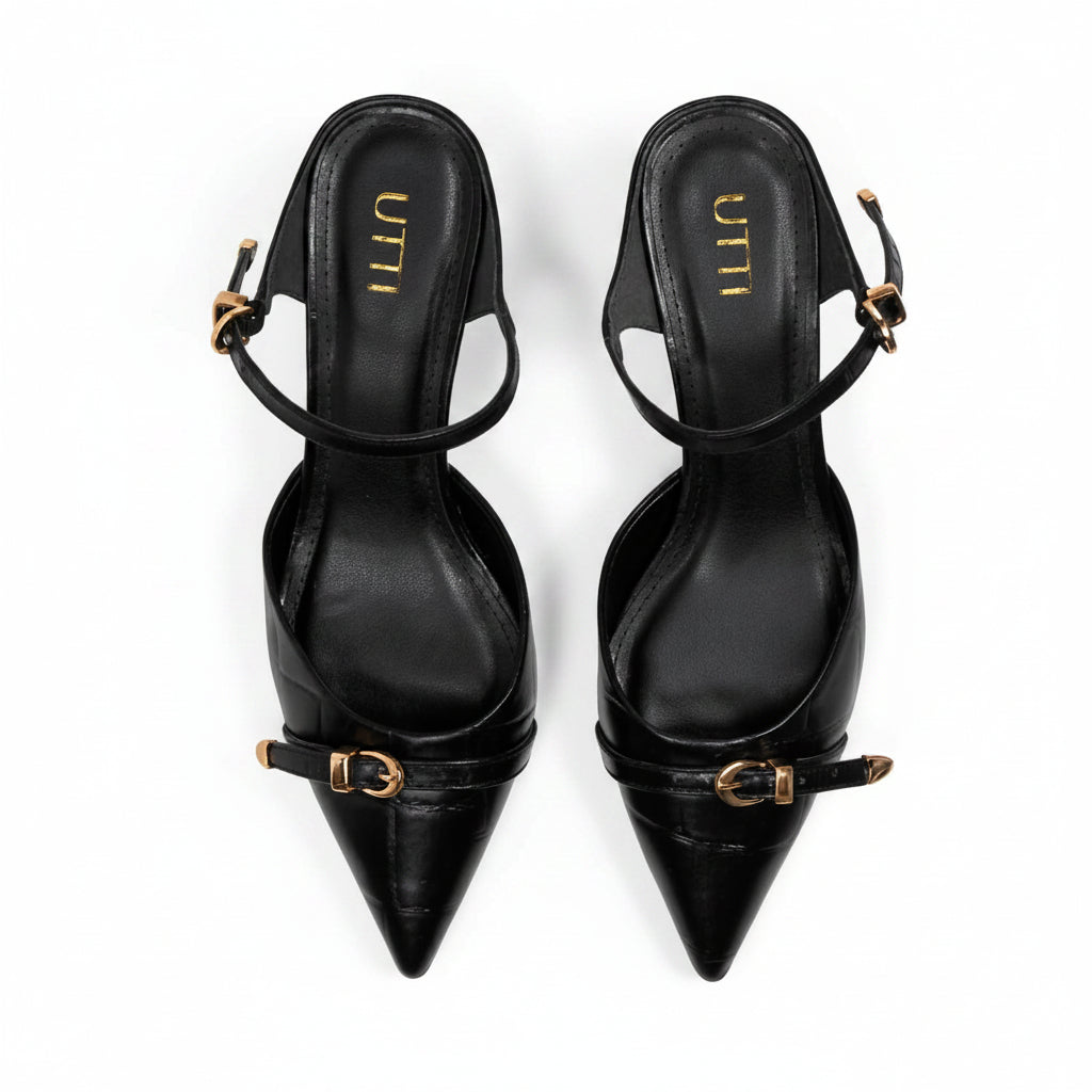 Mule Sacarlett em Couro Maxi Croco Preto
