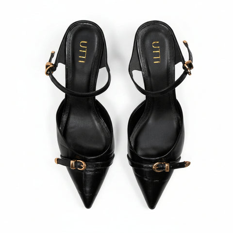 Mule Sacarlett em Couro Maxi Croco Preto
