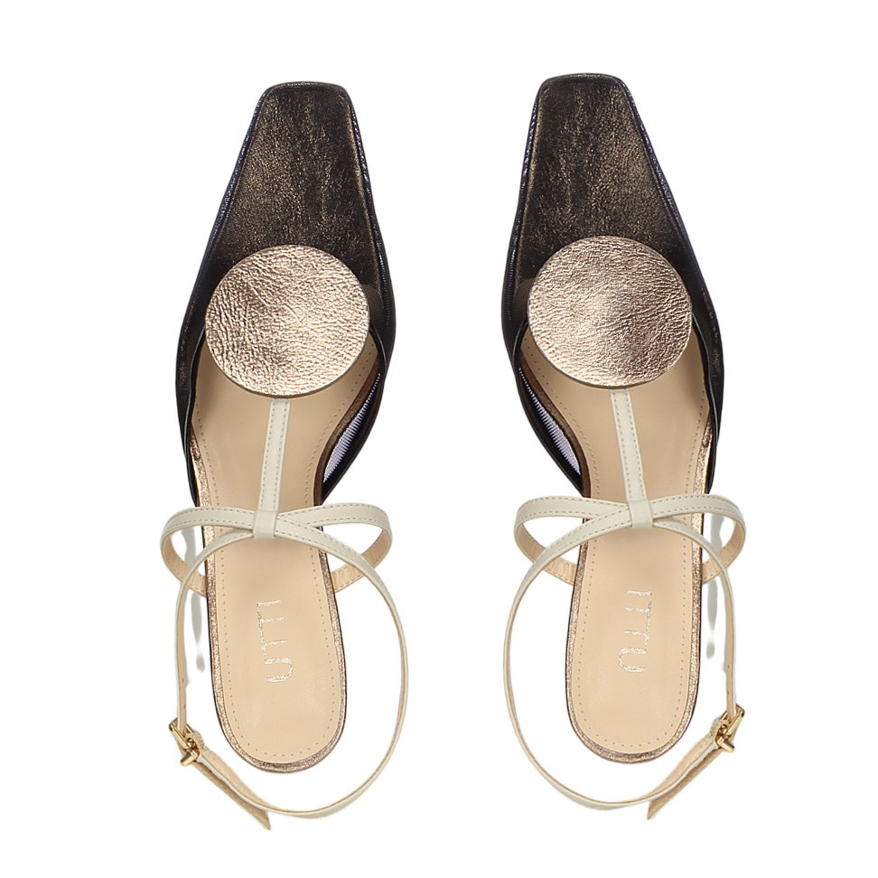 Scarpin Slingback Lolita Preto e Off White