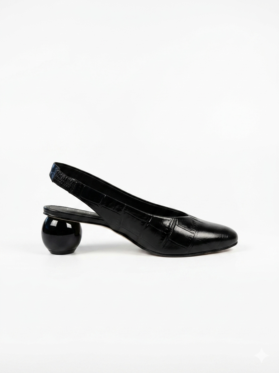 Scarpin Slingback Daphne em Maxi Croco Preto
