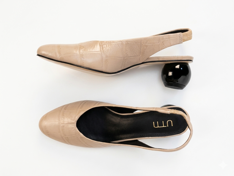 Scarpin Slingback Daphne em Maxi Croco Off White
