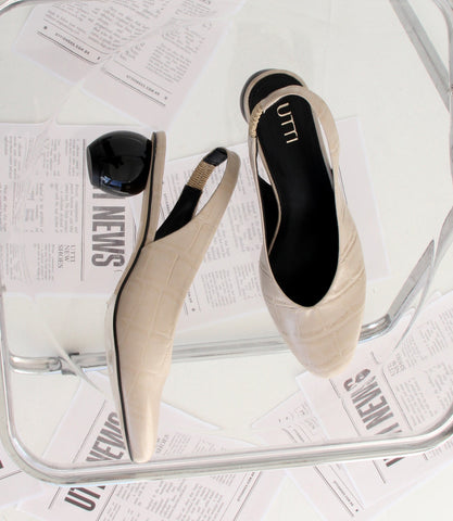 Scarpin Slingback Daphne em Maxi Croco Off White