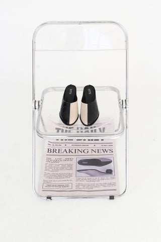 Mule Bicolor Amélie em Couro Maxi Croco Preto e Off White